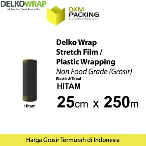 [EZO.9201609] Plastik Wrapping Stretch Film 25cm x 250m HITAM DELKOWRAP / SATUAN