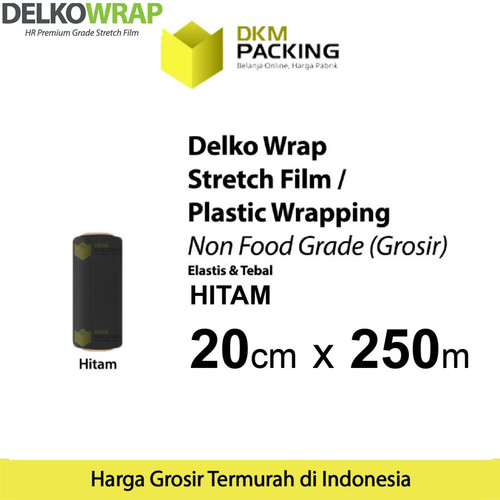 [EZO.9201610] Plastik Wrapping Stretch Film 20cm x 250m HITAM DELKOWRAP / SATUAN