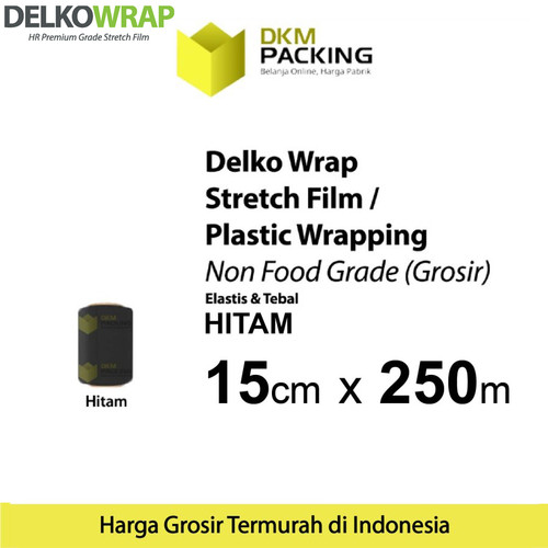 [EZO.9201611] Plastik Wrapping Stretch Film 15cm x 250m HITAM DELKOWRAP / SATUAN