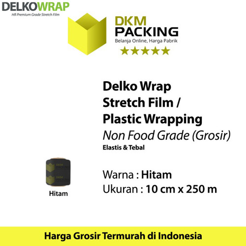 [EZO.9201612] Plastik Wrapping Stretch Film 10cm x 250m HITAM DELKOWRAP / SATUAN