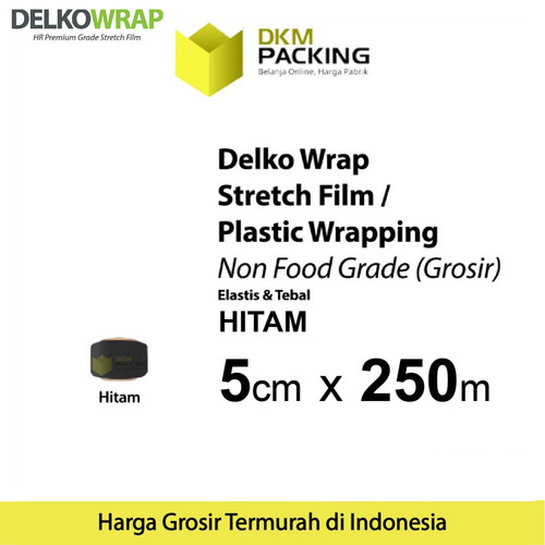 [EZO.9201613] Plastik Wrapping Stretch Film 5cm x 250m HITAM DELKOWRAP / SATUAN