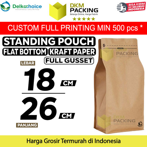 [EZO.9201685] Standing Pouch 18x26cm FLAT BOTTOM KRAFT PAPER Kemasan Makanan-MURAH