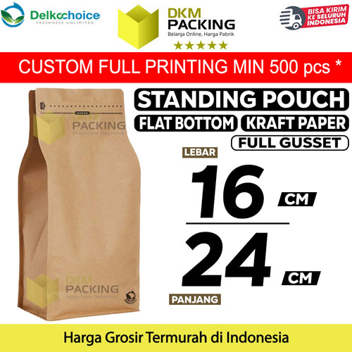 [EZO.9201686] Standing Pouch 16x24cm FLAT BOTTOM KRAFT PAPER Kemasan Makanan-MURAH
