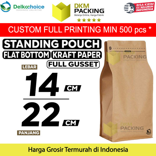 [EZO.9201687] Standing Pouch 14x22cm FLAT BOTTOM KRAFT PAPER Kemasan Makanan-MURAH