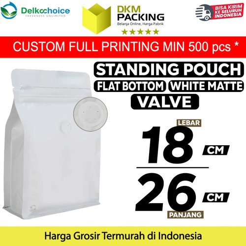 [EZO.9201743] Flat Bottom VALVE 18x26cm Putih Standing Pouch Ziplock Plastik Klip