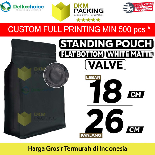 [EZO.9201744] Flat Bottom VALVE 18x26cm Hitam Standing Pouch Ziplock Plastik Klip
