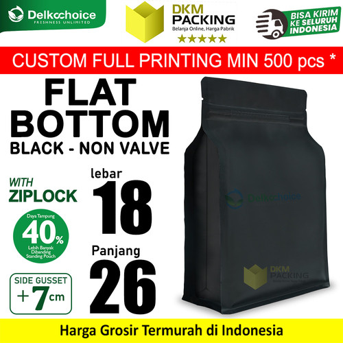 [EZO.9201749] Flat Bottom Hitam 18x26cm Plastik Klip Standing Pouch Ziplock Kemasan