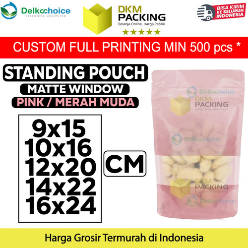 [EZO.9201768] Plastik Klip PINK MATTE WINDOW VARIAN Standing Pouch Kemasan Makanan