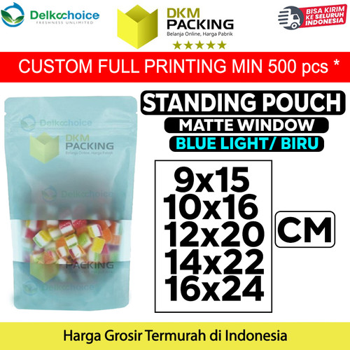 [EZO.9201771] Standing Pouch BLUE MATTE WINDOW VARIAN Plastik Klip Kemasan Makanan