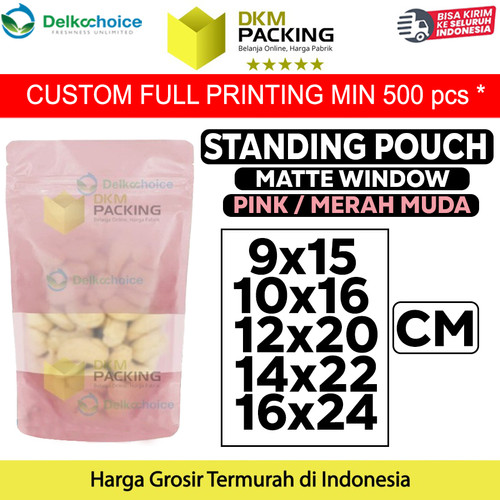[EZO.9201773] Standing Pouch PINK MATTE WINDOW VARIAN Plastik Klip Kemasan Makanan