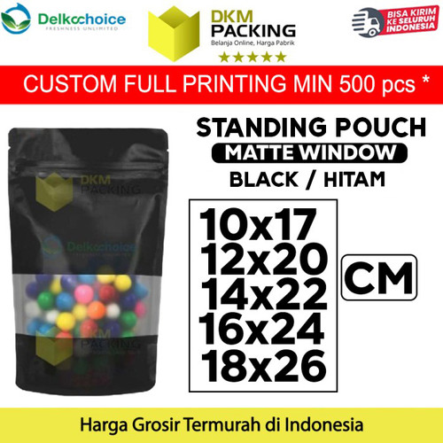 [EZO.9201775] Standing Pouch BLACK MATTE WINDOW VARIAN Plastik Klip Kemasan Makanan