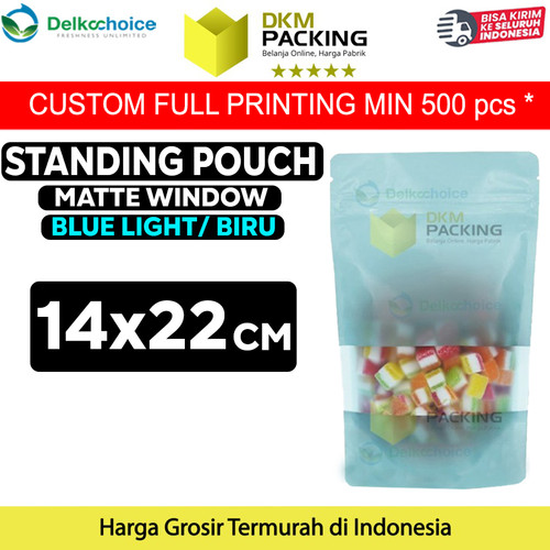 [EZO.9201777] Plastik Klip 14x22cm BLUE MATTE WINDOW Standing Pouch Kemasan Makanan