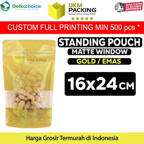 [EZO.9201779] Plastik Klip 16x24cm GOLD MATTE WINDOW Standing Pouch Kemasan Makanan