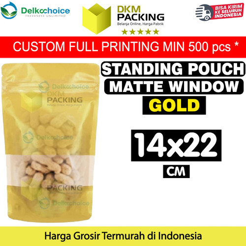 [EZO.9201780] Plastik Klip 14x22cm GOLD K MATTE WINDOW Standing Pouch Kemasan Makana