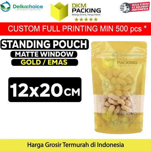 [EZO.9201781] Plastik Klip 12x20 GOLD MATTE WINDOW Standing Pouch Kemasan Makanan