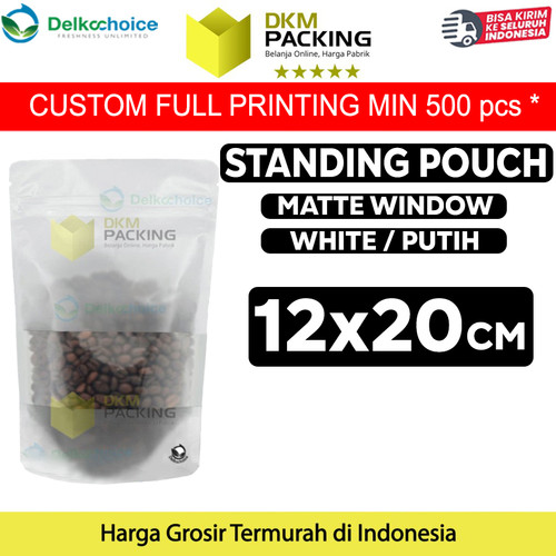 [EZO.9201789] Plastik Klip 12x20 WHITE MATTE WINDOW Standing Pouch Kemasan Makanan