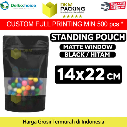 [EZO.9201791] Plastik Klip 14x22cm BLACK MATTE WINDOW Standing Pouch Kemasan Makanan