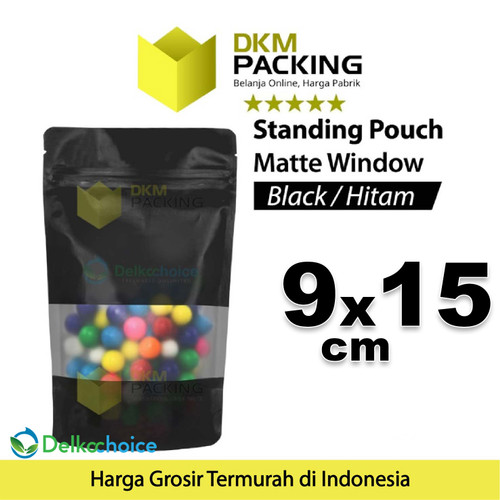 [EZO.9201793] Plastik Klip 9x15cm BLACK MATTE WINDOW Standing Pouch Kemasan Makanan