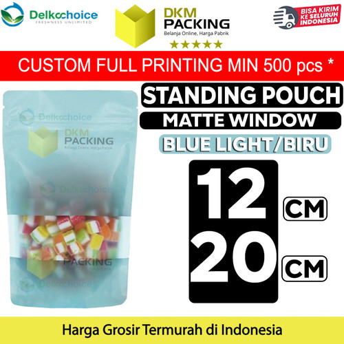[EZO.9201796] Standing Pouch 12x20cm BLUE MATTE WINDOW Plastik Kemasan Makanan
