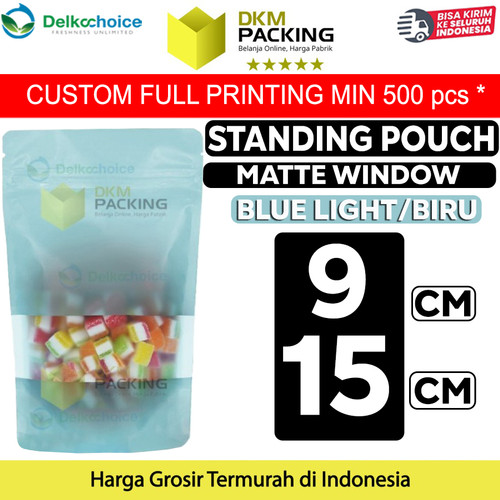 [EZO.9201798] Standing Pouch 9x15cm BLUE MATTE WINDOW Plastik Kemasan Makanan