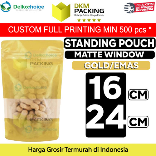 [EZO.9201799] Standing Pouch 16x24cm GOLD MATTE WINDOW Plastik Kemasan Makanan