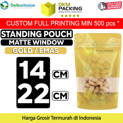[EZO.9201800] Standing Pouch 14x22cm GOLD MATTE WINDOW Plastik Kemasan Makanan