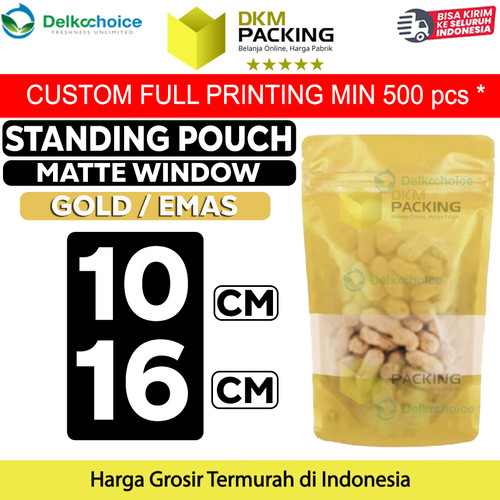 [EZO.9201801] Standing Pouch 10x16cm GOLD MATTE WINDOW Plastik Kemasan Makanan