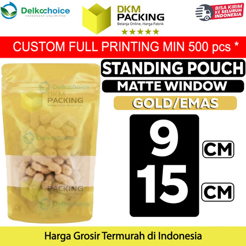 [EZO.9201802] Standing Pouch 9x15cm GOLD MATTE WINDOW Plastik Kemasan Makanan