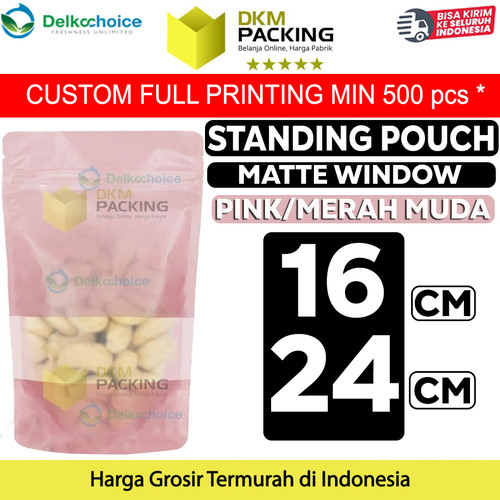 [EZO.9201803] Standing Pouch 16x24cm PINK MATTE WINDOW Plastik Kemasan Makanan