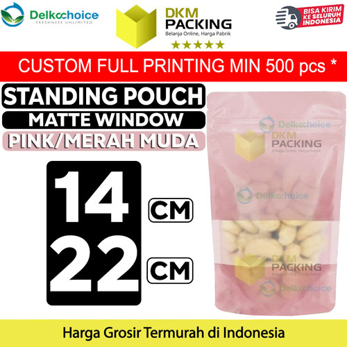 [EZO.9201804] Standing Pouch 14x22cm PINK MATTE WINDOW Plastik Kemasan Makanan