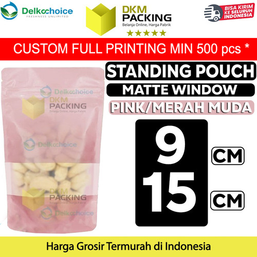 [EZO.9201807] Standing Pouch 9x15cm PINK MATTE WINDOW Plastik Kemasan Makanan