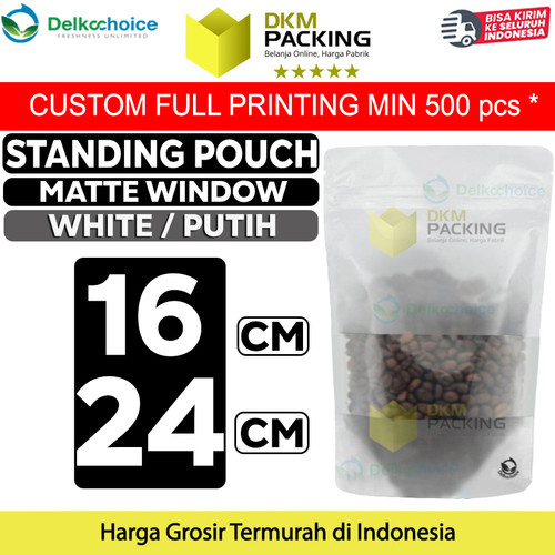 [EZO.9201808] Standing Pouch 16x24cm WHITE MATTE WINDOW Plastik Kemasan Makanan