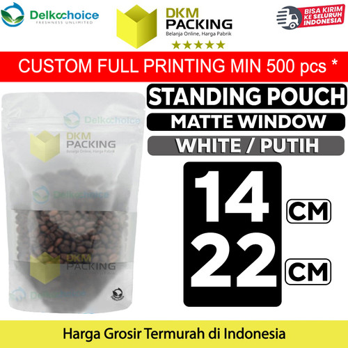 [EZO.9201809] Standing Pouch 14x22cm WHITE MATTE WINDOW Plastik Kemasan Makanan