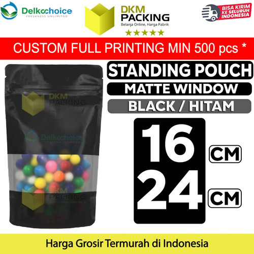 [EZO.9201812] Standing Pouch 16x24cm BLACK MATTE WINDOW Plastik Kemasan Makanan