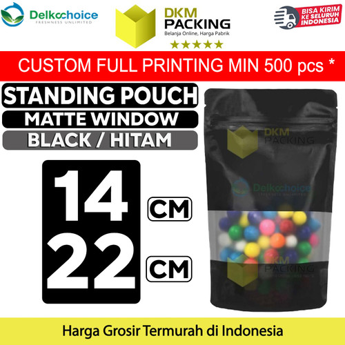 [EZO.9201813] Standing Pouch 14x22cm BLACK MATTE WINDOW Plastik Kemasan Makanan