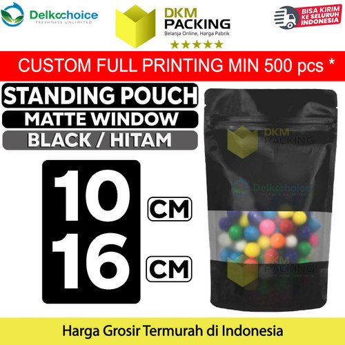 [EZO.9201814] Standing Pouch 10x16cm BLACK MATTE WINDOW Plastik Kemasan Makanan