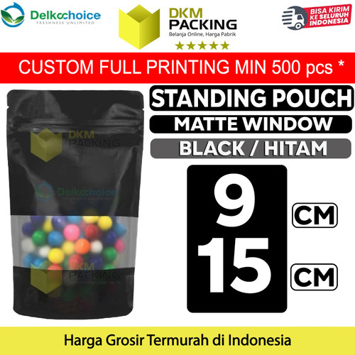 [EZO.9201815] Standing Pouch 9x15cm BLACK MATTE WINDOW Plastik Kemasan Makanan