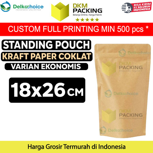 [EZO.9201821] Standing Pouch 18x26cm Kraft Paper Ekonomis FULL ZIPLOCK Plastik Klip