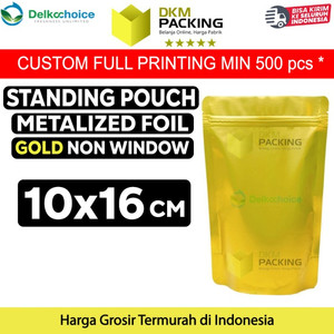 [EZO.9201830] Plastik Klip 10x16cm Gold Full Metalize Foil Ziplock Standing Pouch