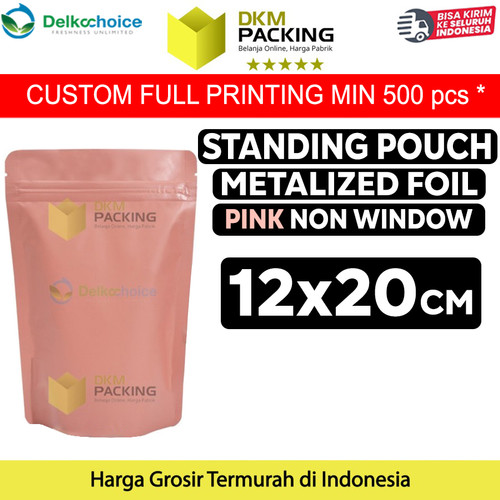 [EZO.9201833] Plastik Klip 12x20cm Pink Full Metalize Foil Ziplock Standing Pouch