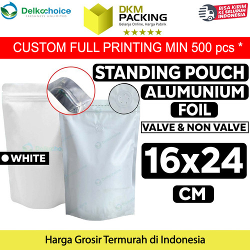 [EZO.9201834] Plastik Klip 16x24cm White Full Metalize Foil Ziplock Standing Pouch