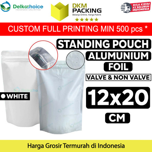 [EZO.9201836] Plastik Klip 12x20cm White Full Metalize Foil Ziplock Standing Pouch