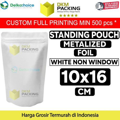 [EZO.9201837] Plastik Klip 10x16cm White Full Metalize Foil Ziplock Standing Pouch