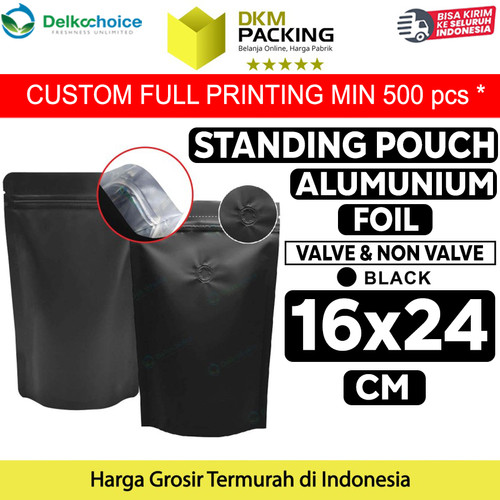 [EZO.9201838] Plastik Klip 16x24cm Black Full Metalize Foil Ziplock Standing Pouch