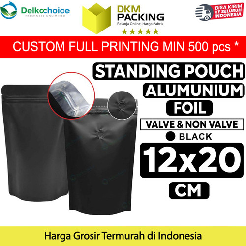 [EZO.9201840] Plastik Klip 12x20cm Black Full Metalize Foil Ziplock Standing Pouch