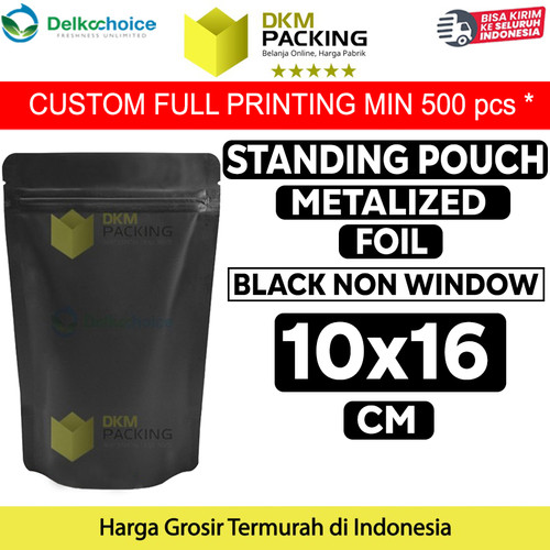 [EZO.9201841] Plastik Klip 10x16cm Black Full Metalize Foil Ziplock Standing Pouch