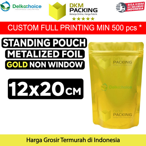 [EZO.9201848] Standing Pouch 12x20cm Gold Full Metalize Foil Ziplock Plastik Klip
