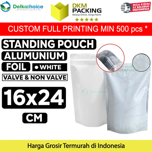[EZO.9201852] Standing Pouch 16x24cm White Full Metalize Foil Ziplock Plastik Klip