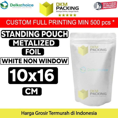 [EZO.9201855] Standing Pouch 10x16cm White Full Metalize Foil Ziplock Plastik Klip