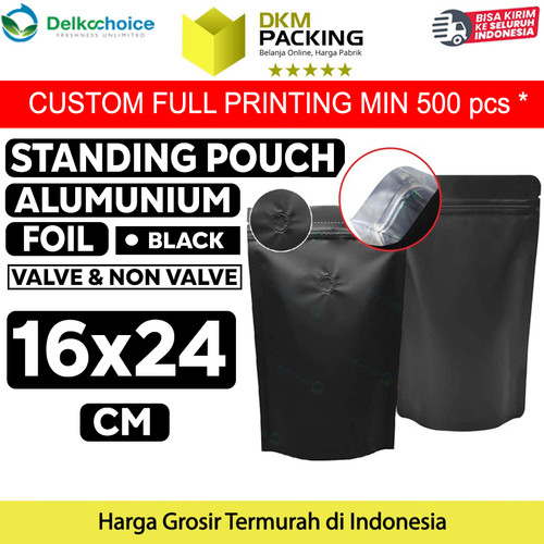 [EZO.9201856] Standing Pouch 16x24cm Black Full Metalize Foil Ziplock Plastik Klip
